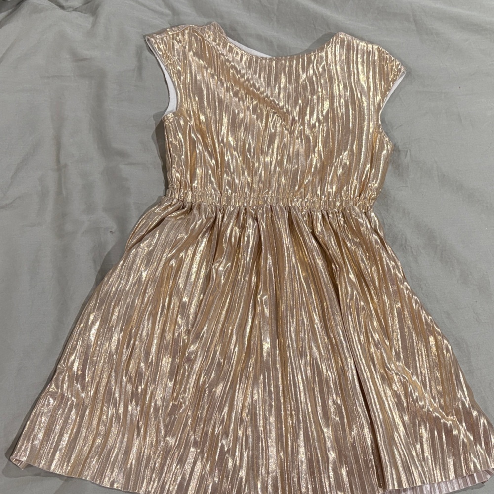 Crewcuts Metallic Rose Gold Pleated Party Dress